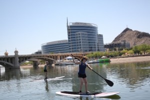Paddle boarding on Tempe Town Lake Paddle boarding on Tempe Town Lake