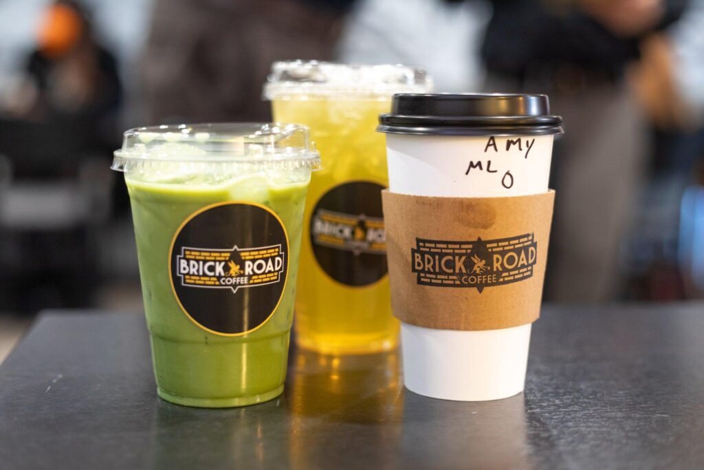 Matcha, tea, and coffee from Brick Road Coffee