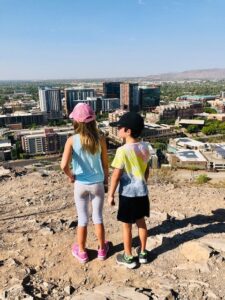 Kids hiking A Mountain