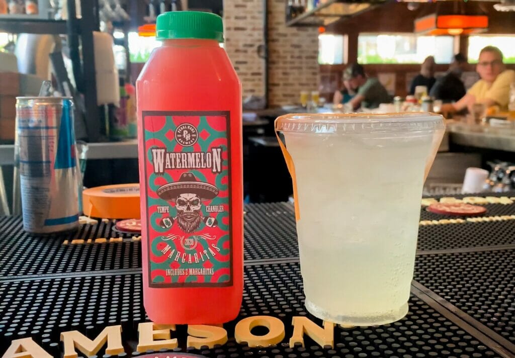 Watermelon and Haus margarita to-go from Pedal Haus