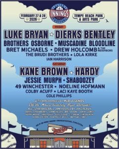 Graphic listing headliners and performers for Extra Innings Festival 2026.