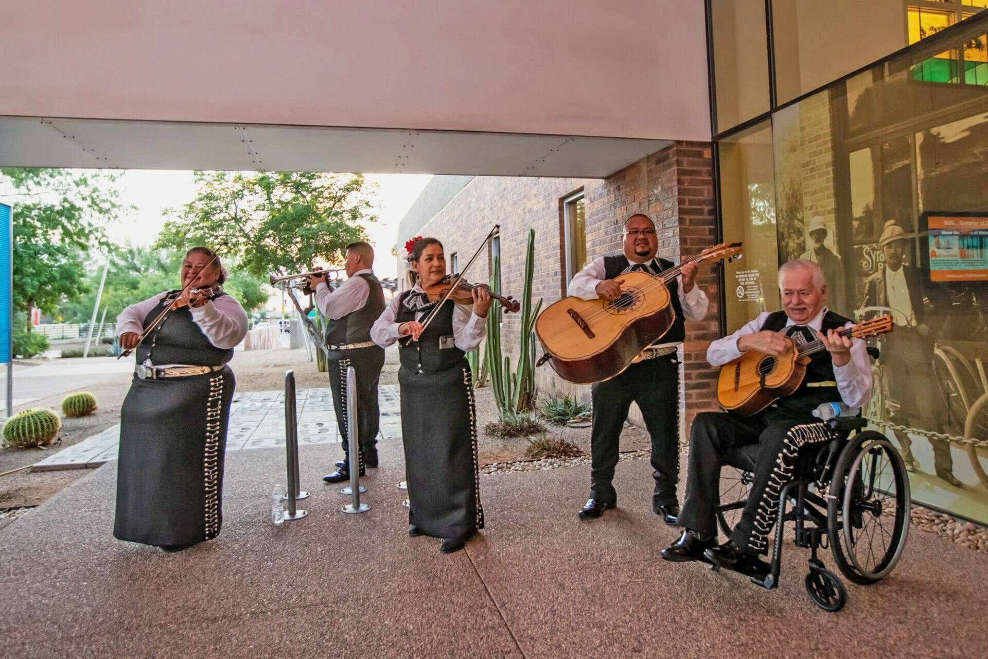 A 5-person Mariachi band plays music at the City of Tempe Tardeada event.