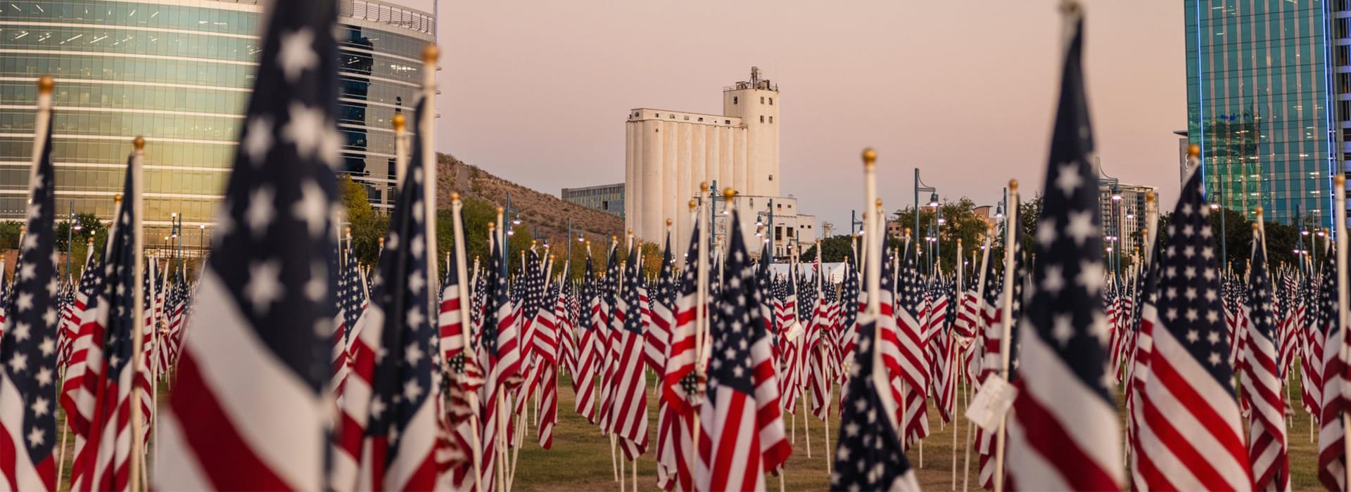 American flags displayed at Tempe Beach Park for the Tempe Healing Field memorial